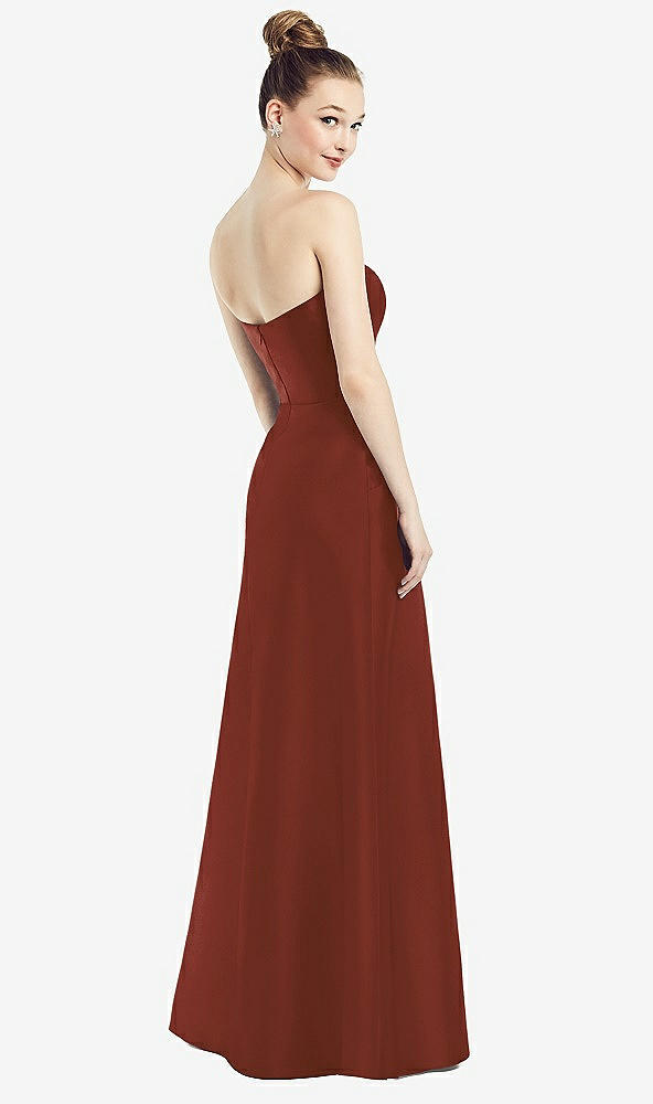 Back View - Auburn Moon Strapless Notch Satin Gown with Pockets