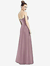 Rear View Thumbnail - Dusty Rose Strapless Notch Satin Gown with Pockets