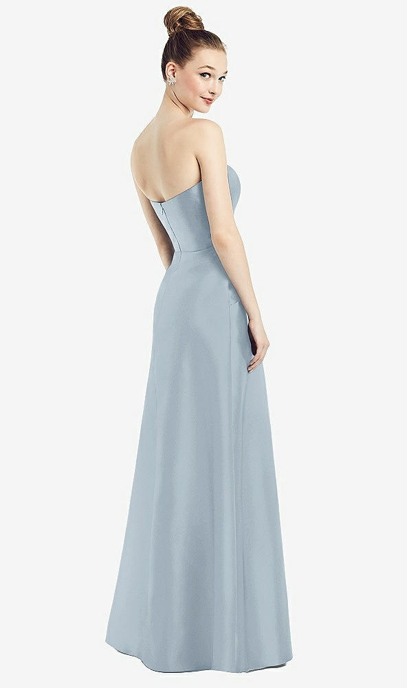 Back View - Mist Strapless Notch Satin Gown with Pockets