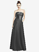 Front View Thumbnail - Pewter Strapless Notch Satin Gown with Pockets