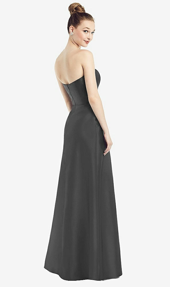 Back View - Pewter Strapless Notch Satin Gown with Pockets