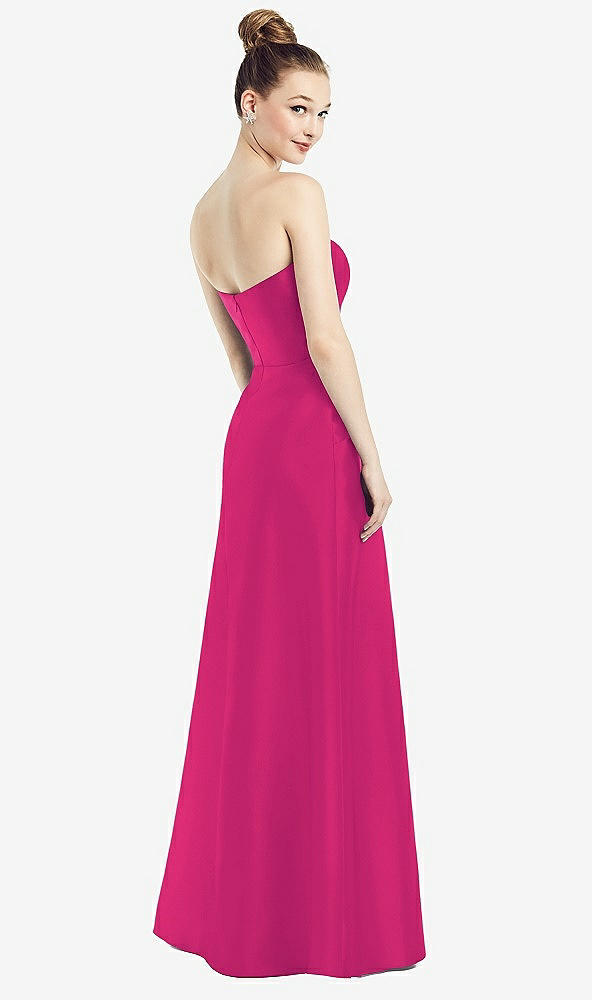 Back View - Think Pink Strapless Notch Satin Gown with Pockets