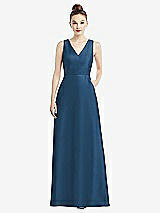 Front View Thumbnail - Dusk Blue Sleeveless V-Neck Satin Dress with Pockets