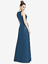 Rear View Thumbnail - Dusk Blue Sleeveless V-Neck Satin Dress with Pockets