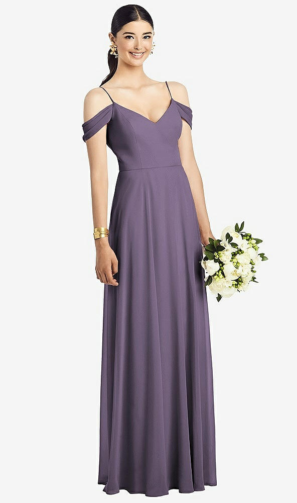 Front View - Lavender Cold-Shoulder V-Back Chiffon Maxi Dress