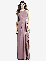 Front View Thumbnail - Dusty Rose Sleeveless Chiffon Dress with Draped Front Slit