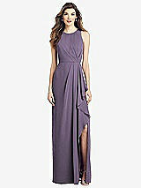 Front View Thumbnail - Lavender Sleeveless Chiffon Dress with Draped Front Slit