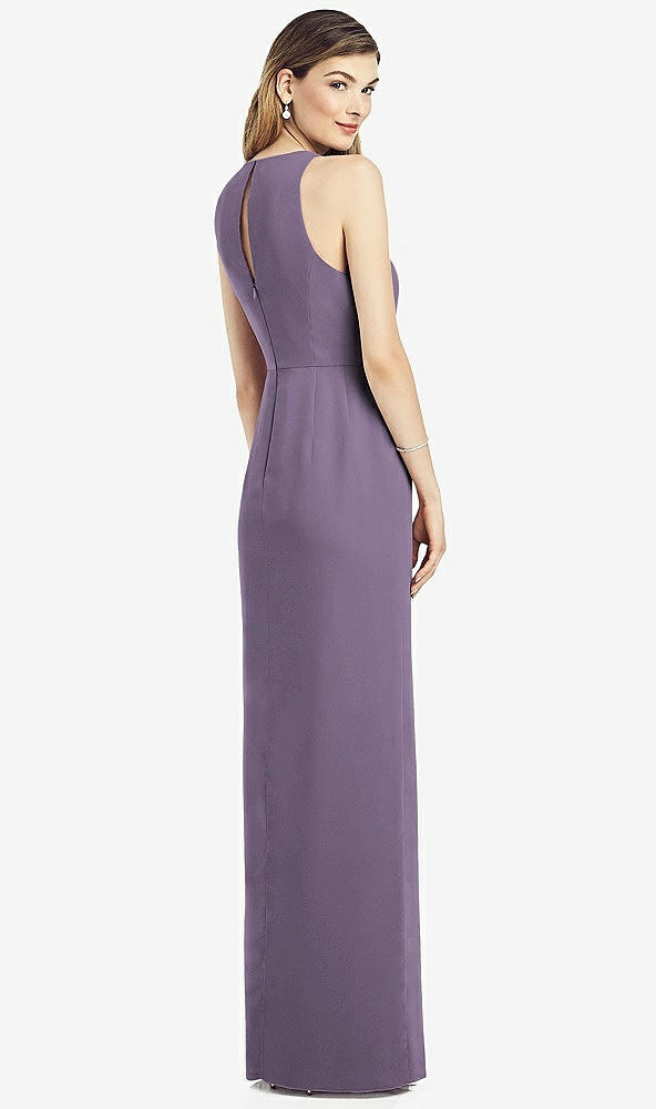 Back View - Lavender Sleeveless Chiffon Dress with Draped Front Slit