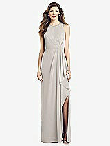 Front View Thumbnail - Oyster Sleeveless Chiffon Dress with Draped Front Slit