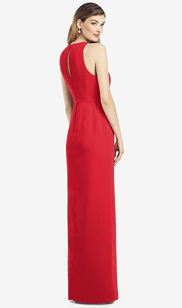 Back View - Parisian Red Sleeveless Chiffon Dress with Draped Front Slit