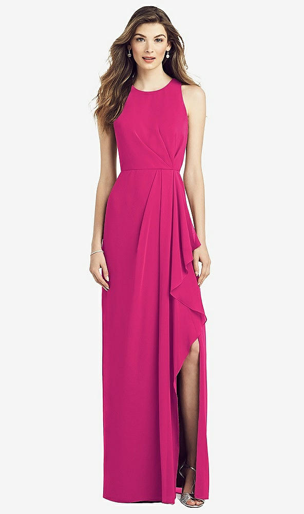 Front View - Think Pink Sleeveless Chiffon Dress with Draped Front Slit