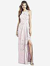 Alt View 1 Thumbnail - Watercolor Print Sleeveless Chiffon Dress with Draped Front Slit