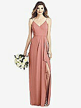 Front View Thumbnail - Desert Rose Spaghetti Strap Draped Skirt Gown with Front Slit