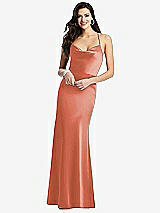Front View Thumbnail - Terracotta Copper Cowl-Neck Criss Cross Back Slip Dress