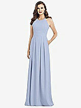 Front View Thumbnail - Sky Blue Criss Cross Back Crepe Halter Dress with Pockets