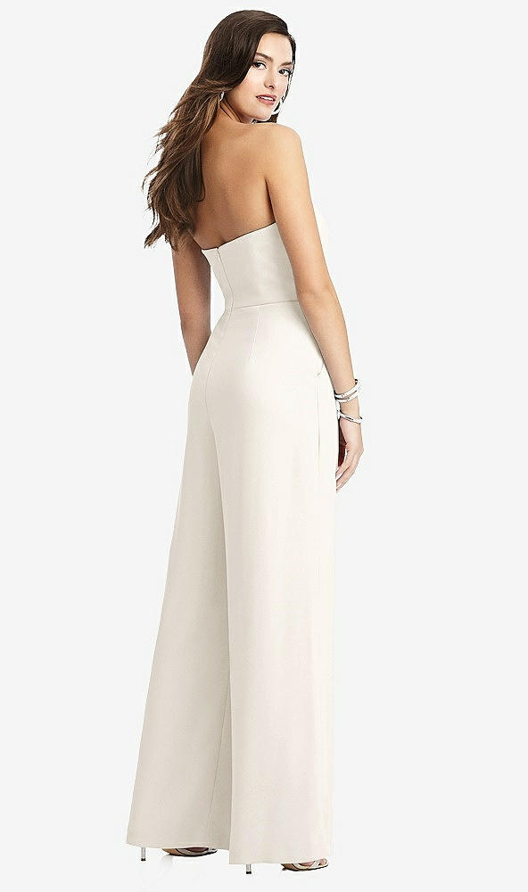 Back View - Ivory Strapless Notch Crepe Jumpsuit with Pockets