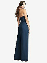 Rear View Thumbnail - Sofia Blue Strapless Notch Crepe Jumpsuit with Pockets