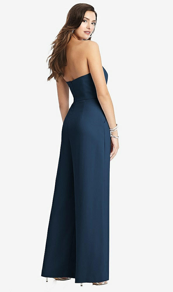 Back View - Sofia Blue Strapless Notch Crepe Jumpsuit with Pockets