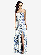 Front View Thumbnail - Cottage Rose Dusk Blue Slim Spaghetti Strap Chiffon Dress with Front Slit 