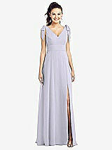Front View Thumbnail - Silver Dove Bow-Shoulder V-Back Chiffon Gown with Front Slit