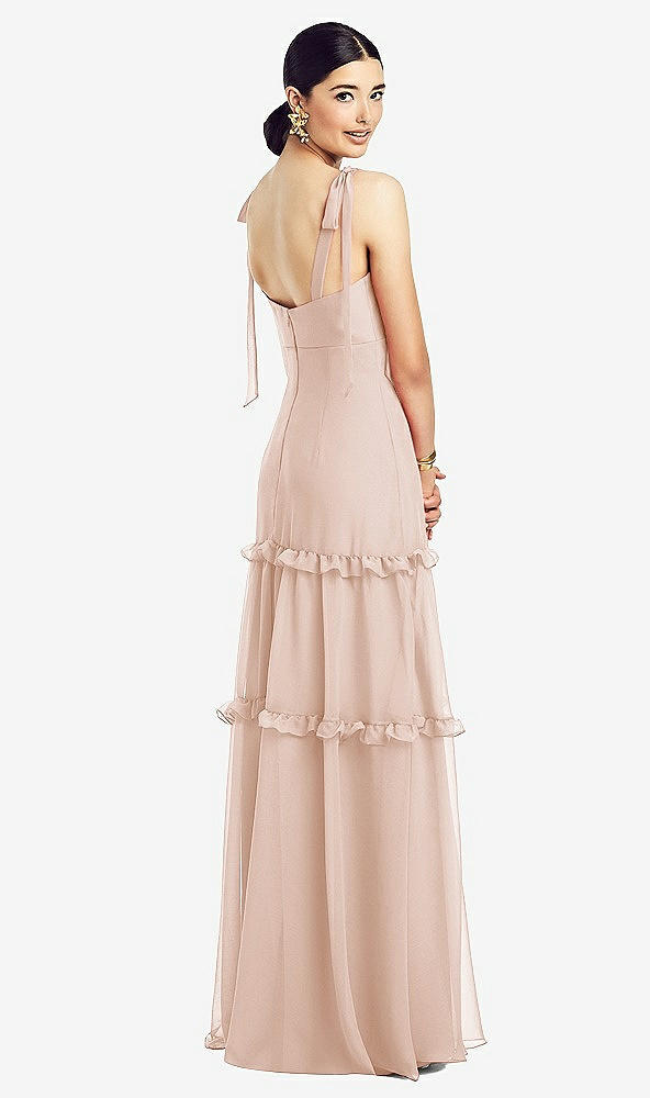 Back View - Cameo Bowed Tie-Shoulder Chiffon Dress with Tiered Ruffle Skirt