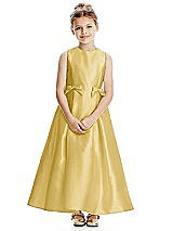 Front View Thumbnail - Maize Princess Line Satin Twill Flower Girl Dress with Bows