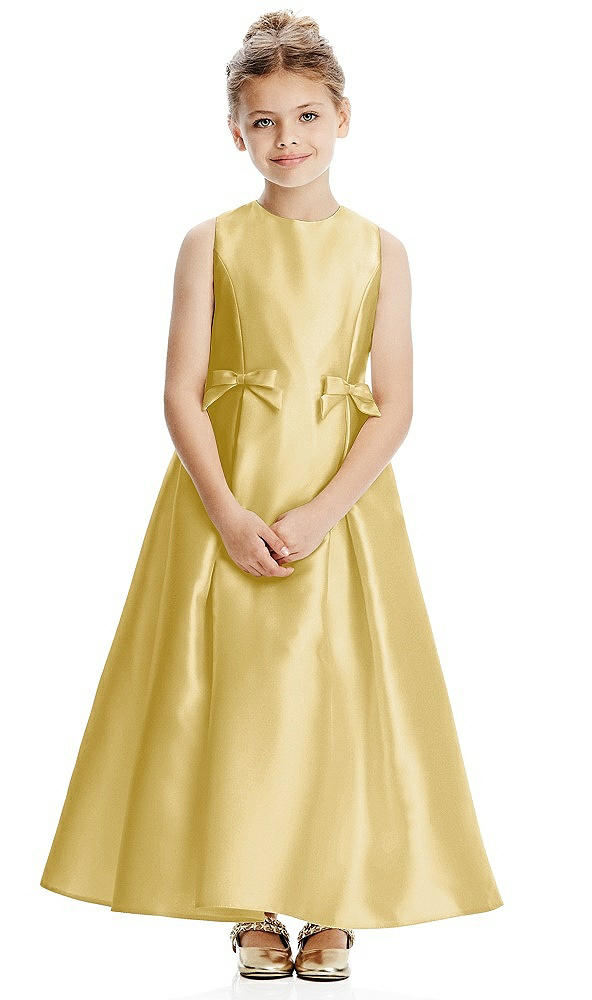 Front View - Maize Princess Line Satin Twill Flower Girl Dress with Bows