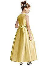 Rear View Thumbnail - Maize Princess Line Satin Twill Flower Girl Dress with Bows