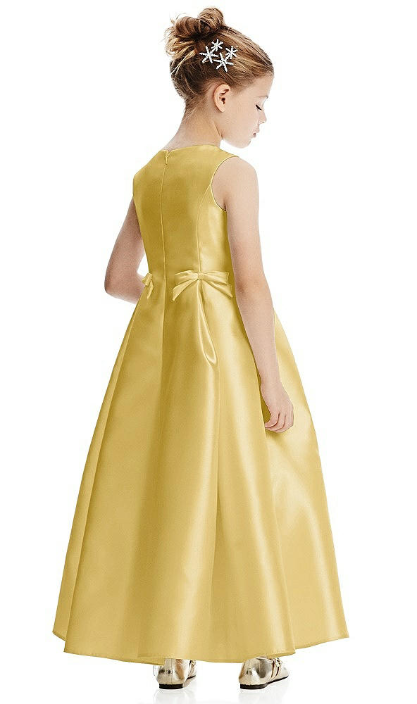 Back View - Maize Princess Line Satin Twill Flower Girl Dress with Bows