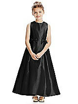 Front View Thumbnail - Black Princess Line Satin Twill Flower Girl Dress with Bows