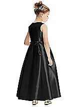 Rear View Thumbnail - Black Princess Line Satin Twill Flower Girl Dress with Bows