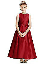 Front View Thumbnail - Garnet Princess Line Satin Twill Flower Girl Dress with Bows