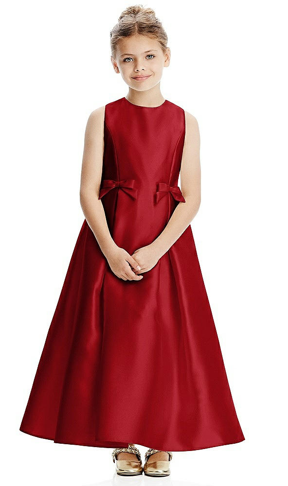 Front View - Garnet Princess Line Satin Twill Flower Girl Dress with Bows