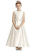 Front View Thumbnail - Ivory Princess Line Satin Twill Flower Girl Dress with Bows