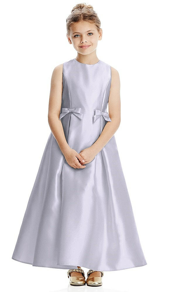 Front View - Silver Dove Princess Line Satin Twill Flower Girl Dress with Bows