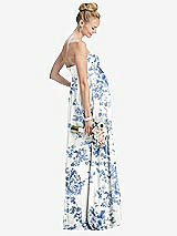 Rear View Thumbnail - Cottage Rose Dusk Blue Strapless Chiffon Shirred Skirt Maternity Dress