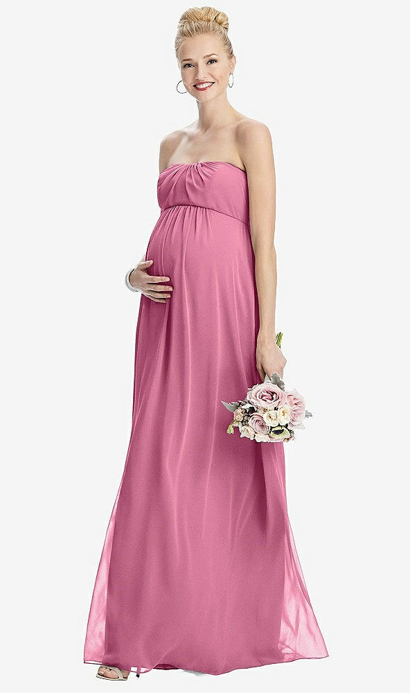Front View - Orchid Pink Strapless Chiffon Shirred Skirt Maternity Dress