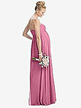 Rear View Thumbnail - Orchid Pink Strapless Chiffon Shirred Skirt Maternity Dress