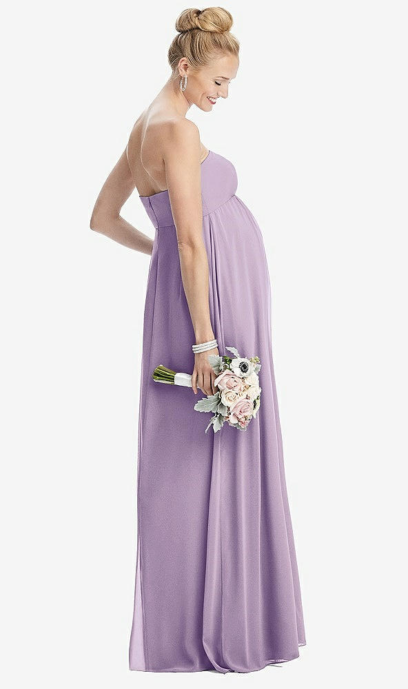 Back View - Pale Purple Strapless Chiffon Shirred Skirt Maternity Dress