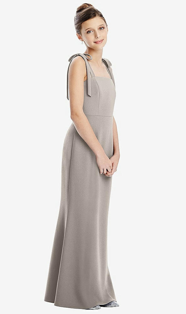 Front View - Taupe Flat Tie-Shoulder Juniors Dress with Trumpet Skirt