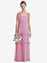 Front View Thumbnail - Powder Pink Tie-Shoulder Juniors Dress with Tiered Ruffle Skirt