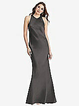 Rear View Thumbnail - Caviar Gray Tie Neck Low Back Maxi Tank Dress - Marin