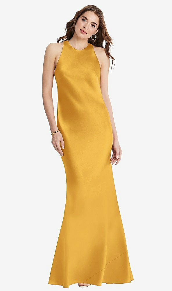 Back View - NYC Yellow Tie Neck Low Back Maxi Tank Dress - Marin