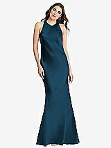 Rear View Thumbnail - Atlantic Blue Tie Neck Low Back Maxi Tank Dress - Marin