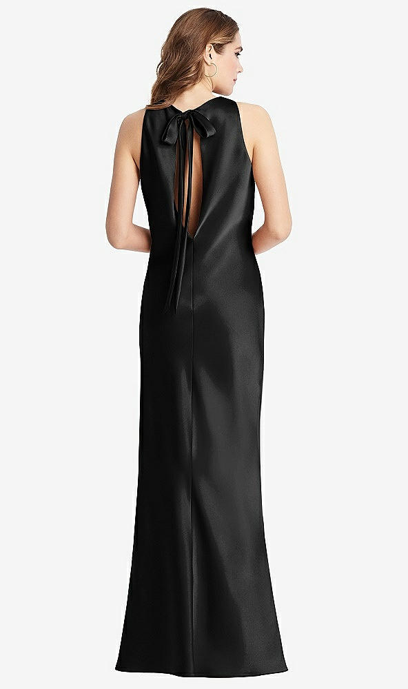 Front View - Black Tie Neck Low Back Maxi Tank Dress - Marin
