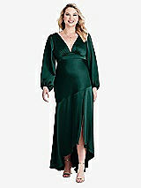 Alt View 1 Thumbnail - Evergreen Puff Sleeve Asymmetrical Drop Waist High-Low Slip Dress - Teagan