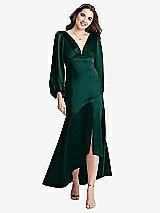 Front View Thumbnail - Evergreen Puff Sleeve Asymmetrical Drop Waist High-Low Slip Dress - Teagan