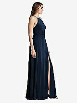 Side View Thumbnail - Midnight Navy High Neck Chiffon Maxi Dress with Front Slit - Lela