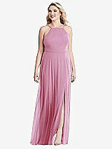 Alt View 1 Thumbnail - Powder Pink High Neck Chiffon Maxi Dress with Front Slit - Lela