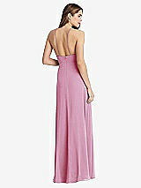 Rear View Thumbnail - Powder Pink High Neck Chiffon Maxi Dress with Front Slit - Lela